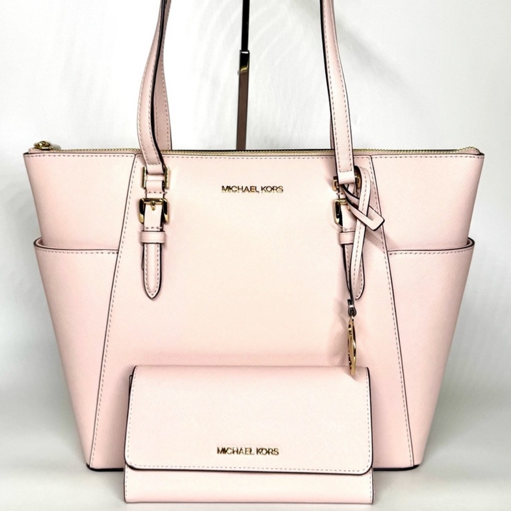 Michael Kors Charlotte Large TZ Tote Bag & Matching Trifold Wallet Powder Blush